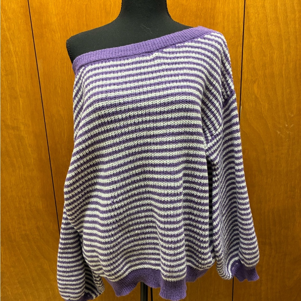 SHEIN Purple and White Off-the-Shoulder Sweater